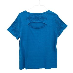 SOFT SURROUNDINGS Turquoise Ventana Tee Short Sleeve Embroidered - Size L